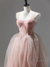 A Line Pink Corset Long Tulle Semi Formal Prom Dress With Ruffles